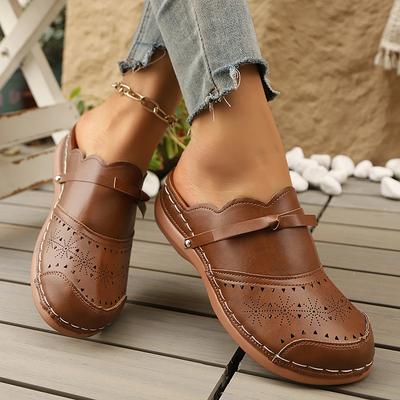 Spring and Summer Footwear Plus Size Round Hollow Flat Sandals Comfortable Women's Shoes Slippers