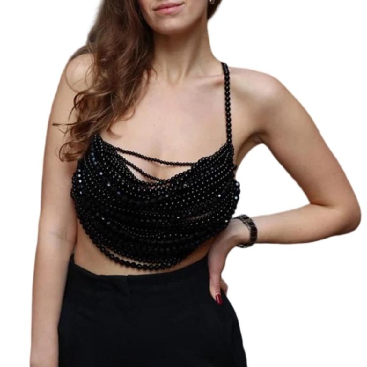 Beaded Body Jewelry Layered Chain Halter Vest Backless Summer Beachwear Eye Catching Women Top Chest Chain 1