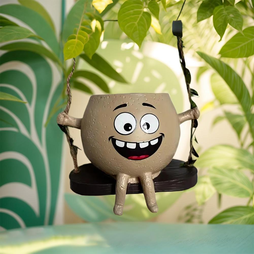 Rocking Chair/Swing Face Planter Pot Lovely Resin Head Pots Cute Succulent Planter Garden Supplies for Indoor Home Hanging Decor