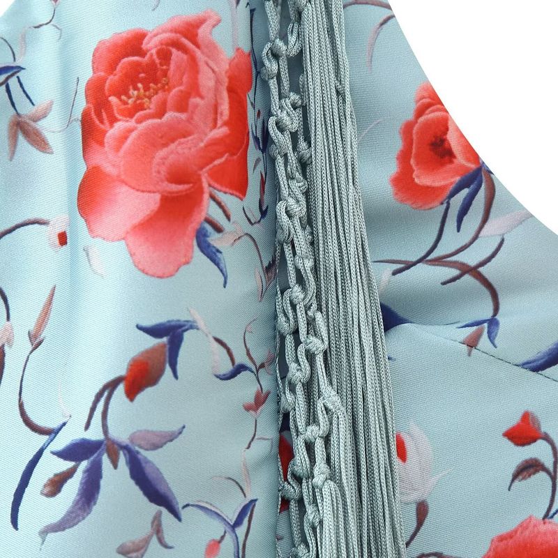 Kaslead New Women Clothes Western Style Fashion Simple Decorated Tassel Print Sloping Shoulder Hanging Neck Long Dress