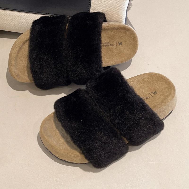 Fashion Elegant Versatile Women's Slippers 2025 Fashion Women's Thick Bottom Fluffy Fur Slippers Outside Slip On Open Toe Simple Slipper
