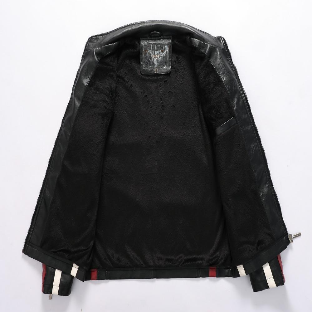 Autumn Winter Fleece Men's Motorcycle Leather Jacket Embroidery Racing Coat Windbreaker Outwear Faux Leather Biker Jacket