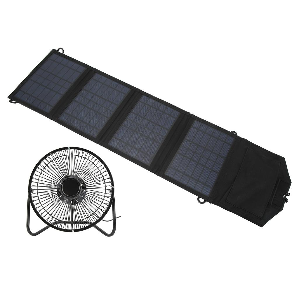 Portable Solar Panel Powered Fan 14W 8 Inch Dual USB Charging Phone Fan for Outdoor Picnic