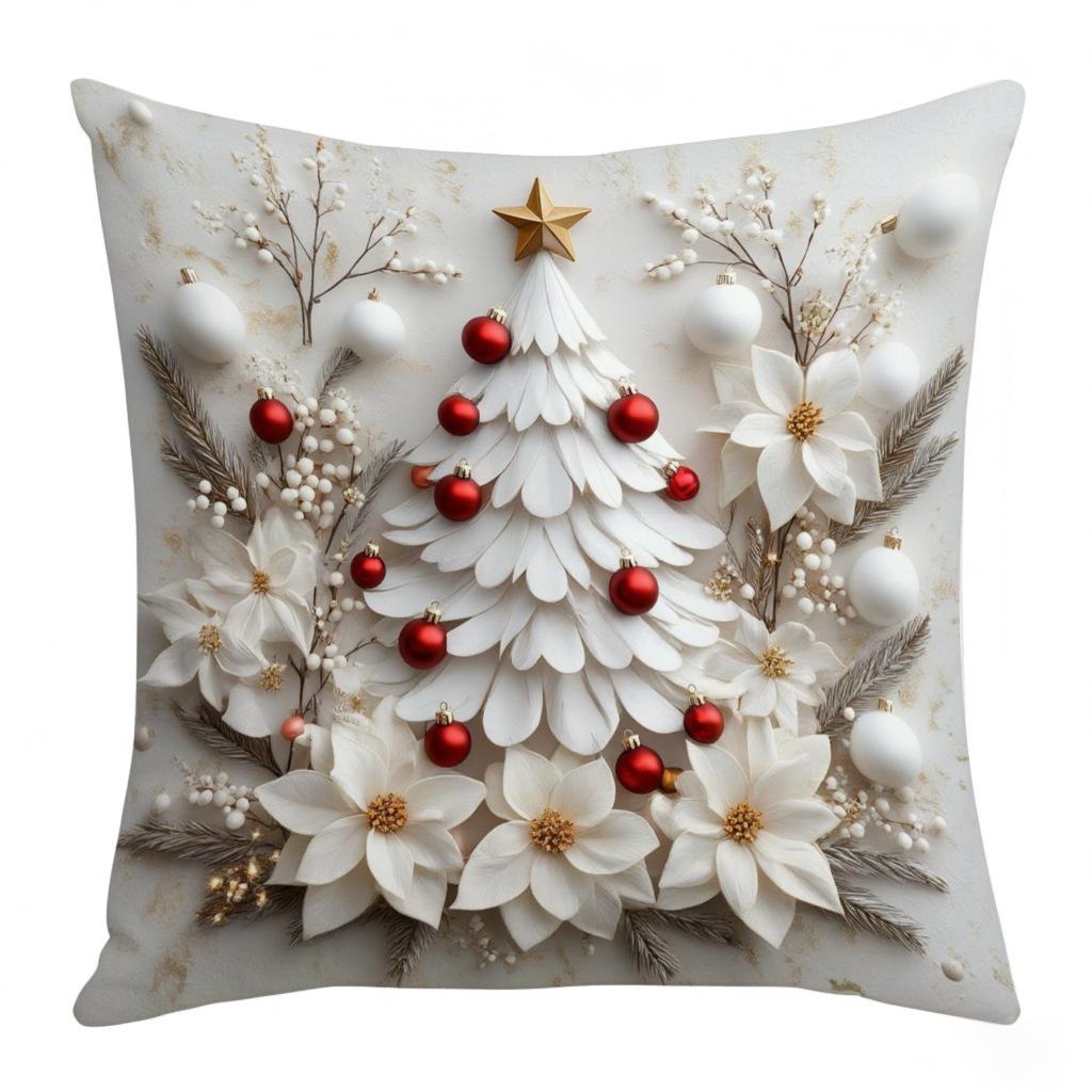 Christmas Embroidered Pillow Covers Set of 4 Santa Deer Snowman Cushion Cases Winter Holiday Sofa Decor (No Insert)