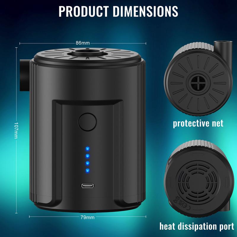 5000mAh Rechargeable Portable Air Pump 2-in-1 Electric Inflator Deflator 400L/min Fast Airflow USB Type-C Mini Air Pump Camping