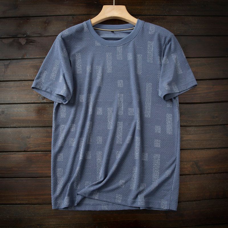 of Mouth Recommend/3D Heavy Industry Jacquard Foreign Trade Tail Goods Men's Summer round Neck Cool Feeling Soft Elastic Short sleeve Base T-shirt