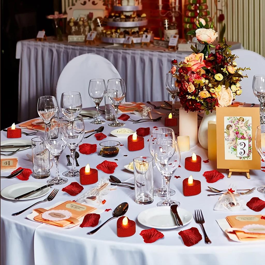 1/6/12/24pcs Heart-Shaped Electronic Candle Lights LED Candles, Heart-Shaped Light Candles Decoration Wedding Decor, Party Decor