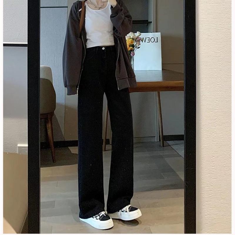 

Женские джинсы с высокой талией и широкими штанинами в стиле ретро 2022 года – свободный крой для похудения на лето/весну 2XL чёрный