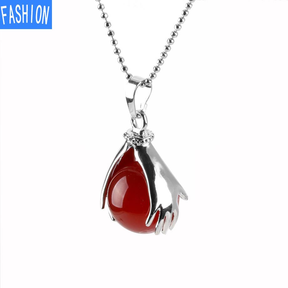 Palm Natural Stone Beads Crystal Pendant Necklace