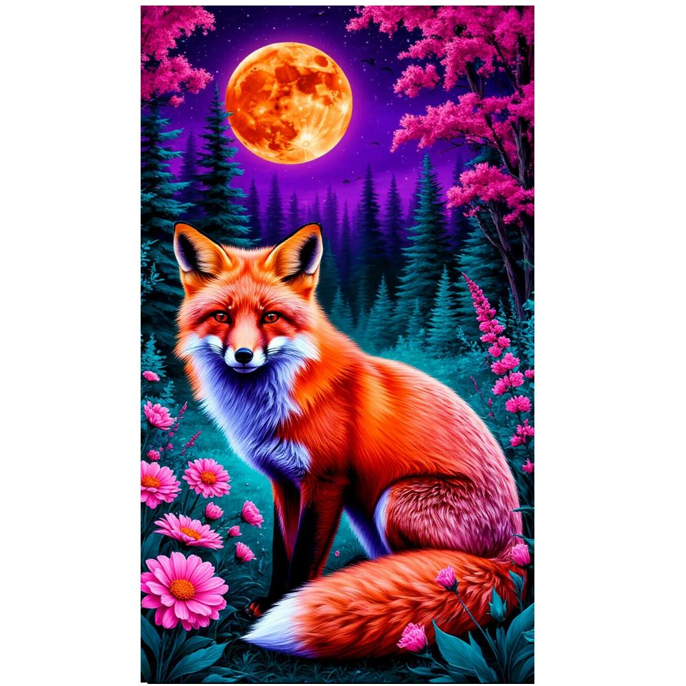 Moon Fox Scenery Diy Diamond Painting Kit for Adults, Lady Theme Acrylic Full Drill Diamond Art Home Decor Party Gift Idea