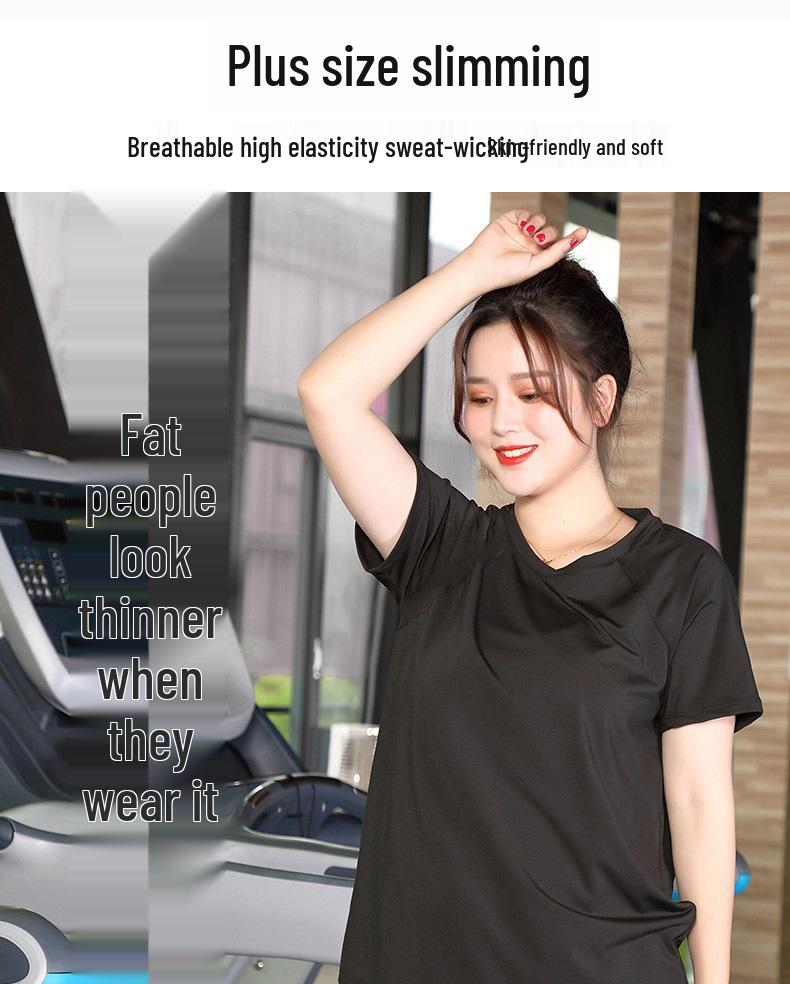 Women's Plus Size Quick-Dry Short Sleeve Yoga Top - Breathable, Casual, Slimming, for Summer Running & Sports