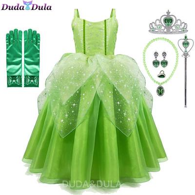 Girls Princess Tiana Dress Up Costume Cosplay Princess and The Frog Clothing Birthday Party Halloween Fancy Ball Gown