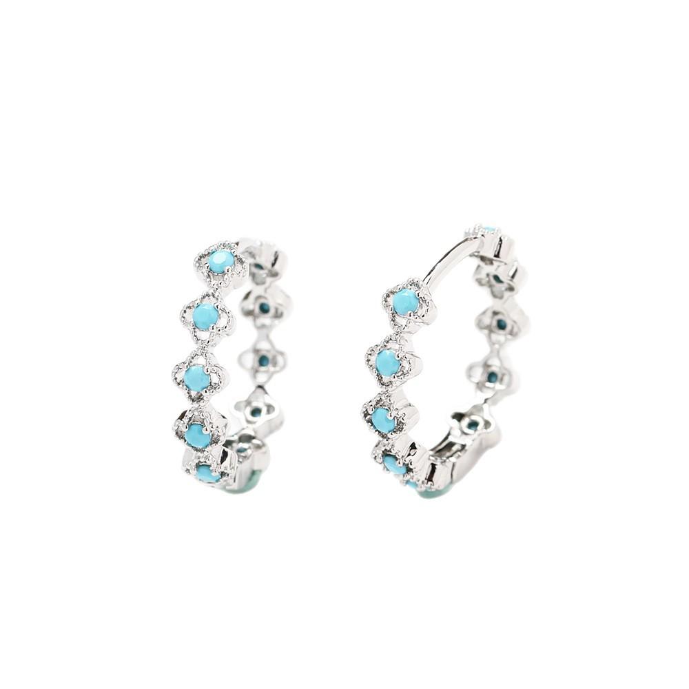 Europe and the United States Cross-border Explosion Cold Wind Slightly Inlaid Turquoise Ear Buckle Fashion Personality Women's Light Luxury High-end
