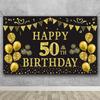 Gefeliciteerd met je 50ste Verjaardag Banner Achtergrond Zwart Goud Verjaardagsbanner Feestdecoratie Achtergrond Mannen en Vrouwen