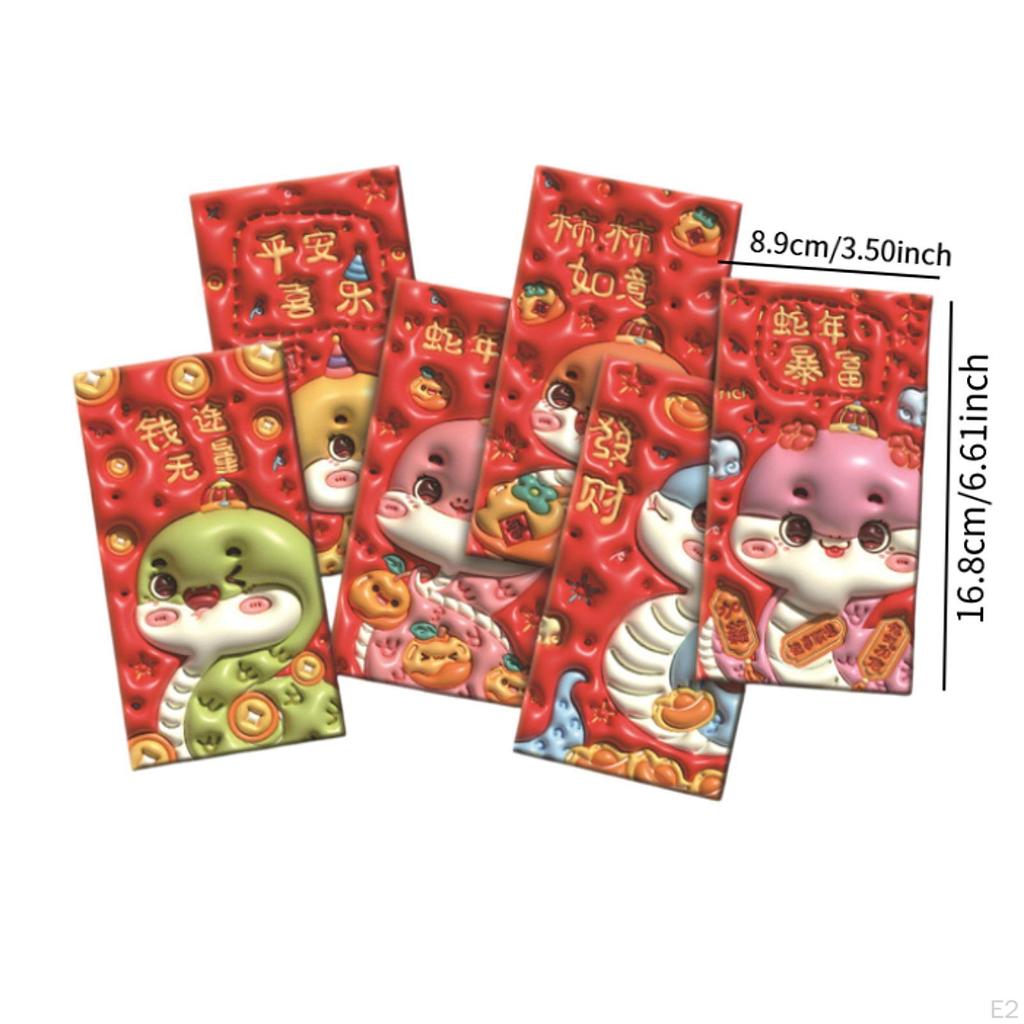 6Pcs 3D Big Head Snake Red Envelopes Lucky Money Practical Traditional Spring Festival