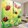 2Pcs Cartoon Insects Floral Printed Curtains, Designed For Light Filtering, Durable Material, Perfect For Kids' Room Daily Windo