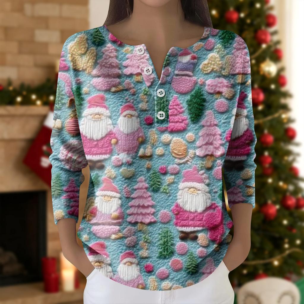 Women's Fashion Long Sleeve Christmas Snowflake Print Top Elegant Casual Top