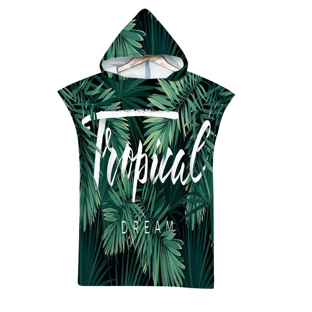 Leaf Pattern Microfiber Beach Towel Quick Dry Hooded Cloak Wetsuit Towels Adult Kids Parent-Child Poncho Bathrobe For Swim Surf