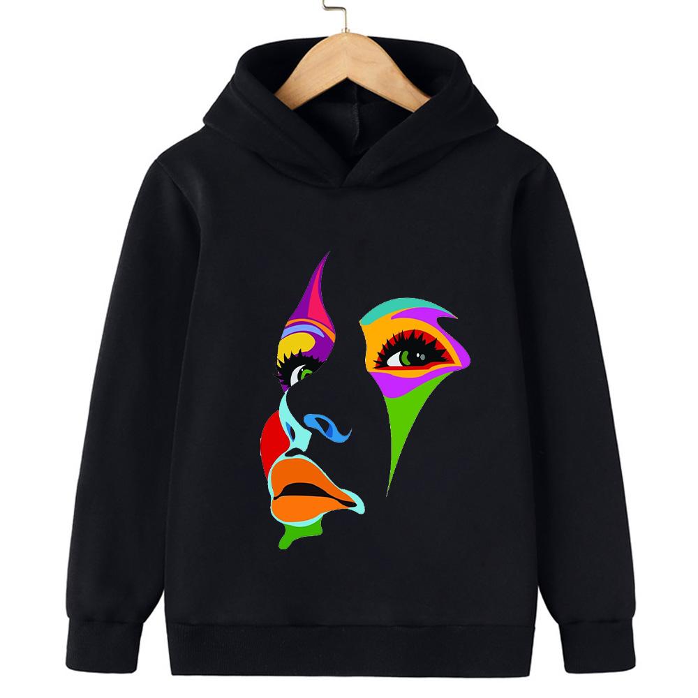Boys Hip Hop Street Art Printed Girls Kid Hoodie Long Sleeve Solid Color Warm Casual Fashion Sweatshirt Children's Clothing