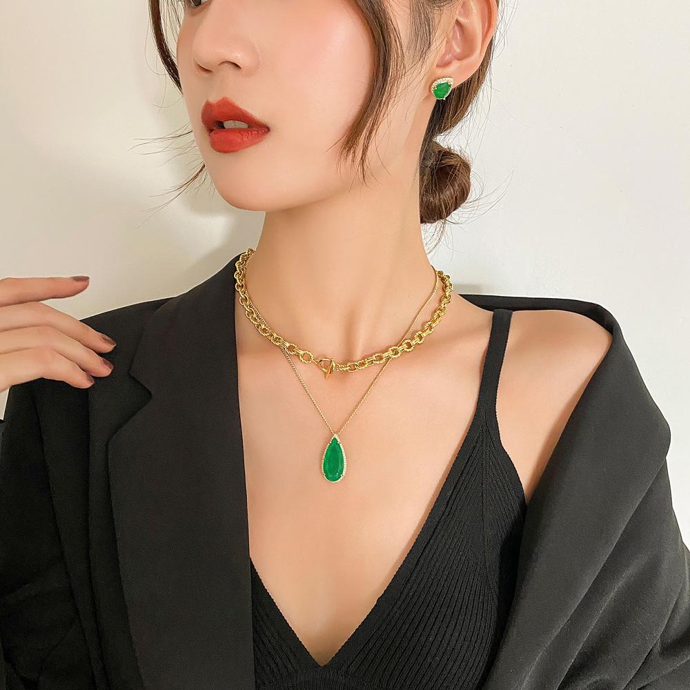 Schmuck Windlinie Kalter Wind Gestapelte Kette Simulation Smaragd Set