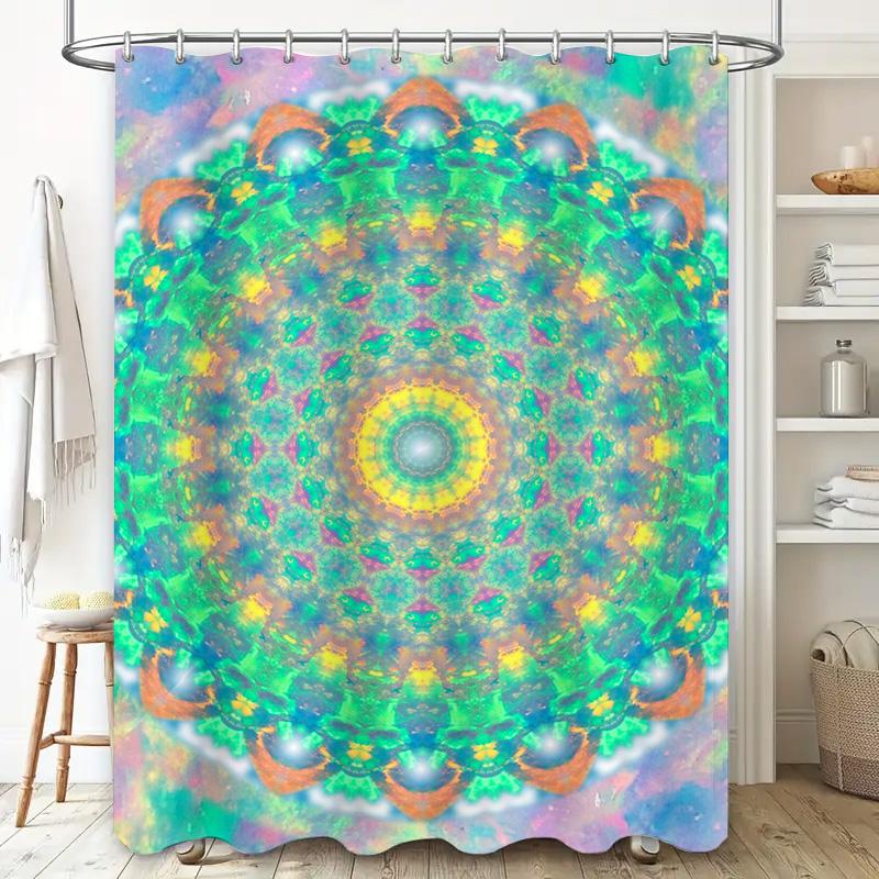 Vibrant Flower Mandala Shower Curtain Bathroom Decorations for Modern Kitchens Bathrooms Waterproof Fabric with Hooks Included (