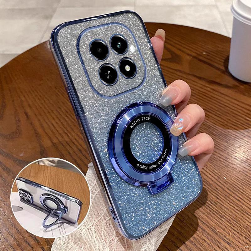 Shockproof Glitter Plating Magnetic Bracket Holder Case For Xiaomi Redmi 15C 15 14C 13C 13X Note 15 14 Pro Plus Silicone Cover