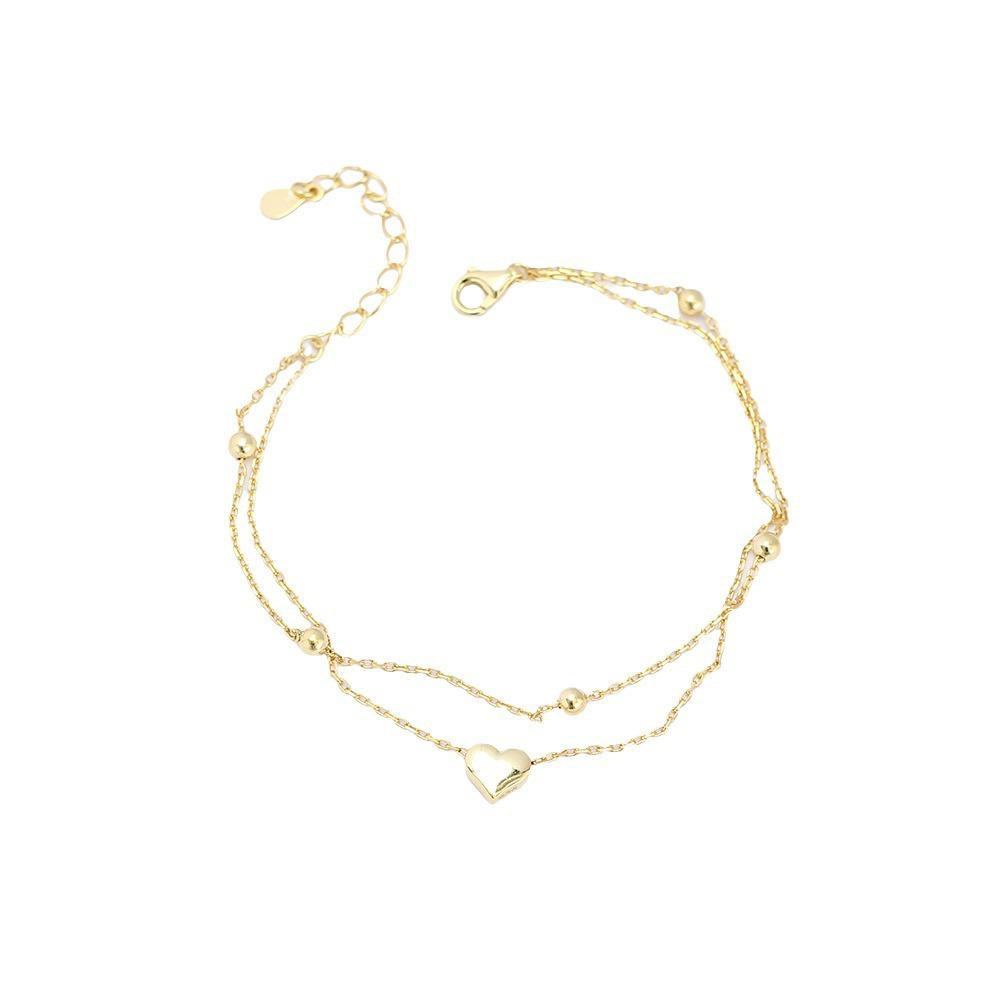 YHB020 S925 Sterling Silver Heart Pendant Bracelet - Korean Style Summer Jewelry for Women
