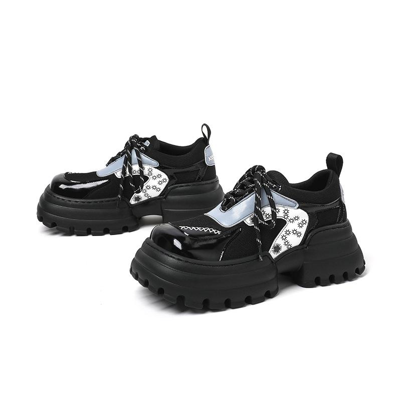 Winter Autumn Thick Sole Leather Shoes Women Retro Japanese Style Square Toe Casual Big Sport Head Doll Shoes