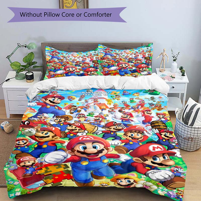Mario Bros Adventure Time Print 3Pcs Bedding Setduvet Cover With 2 Bedropillowcase Home Birthday Gift