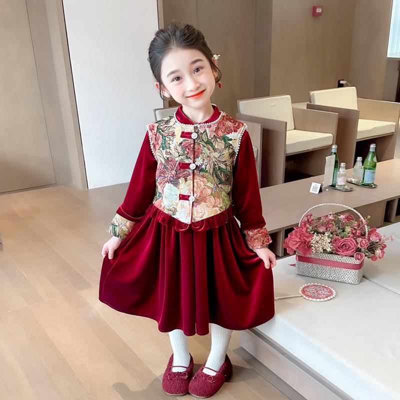 Red Princess Winter Dress for Girls - New Style Autumn/Winter Holiday Outfit