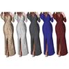 Spring Autumn Women Formal Dress Solid Color Deep V Neck Ruched High Waist