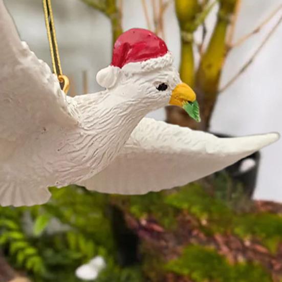 Peaceful White Flying Pigeon Ornament Resin Lifelike Hanging Bird Decoration for Christmas Tree Holiday Home Decor