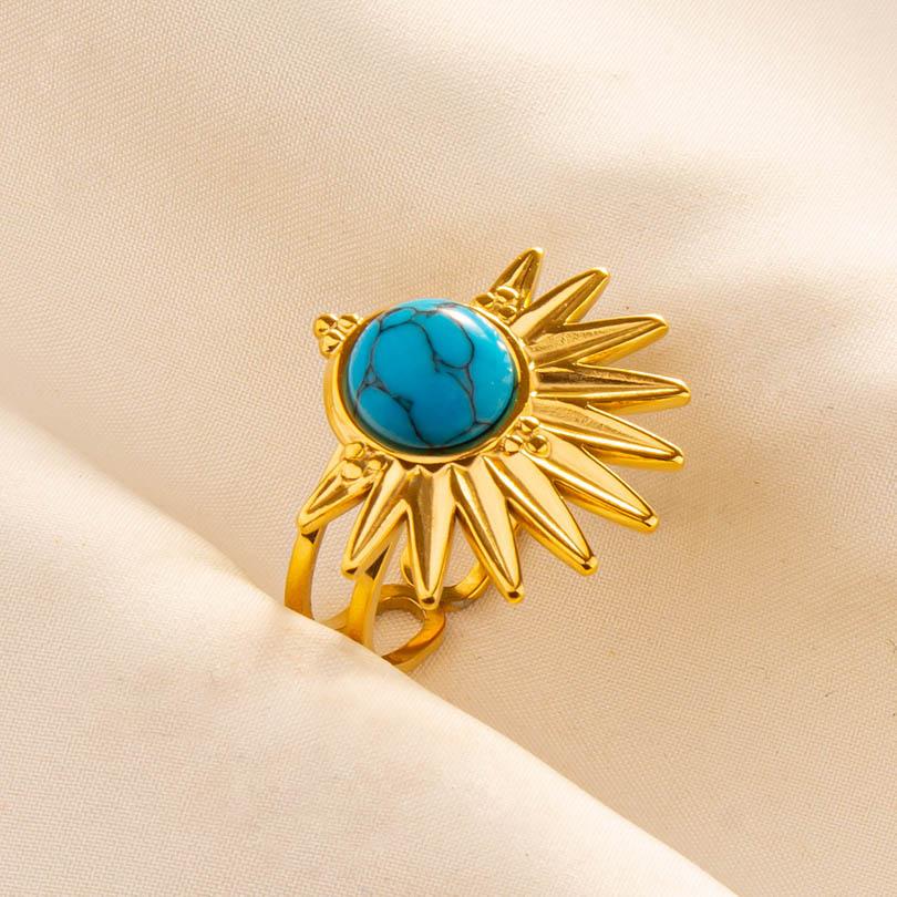 1pcs Blue Stone Ethnic Vintage Open Adjustable Sun Heart Star Stainless Steel Rings For Women Men Accessories Jewelry Bague Gift