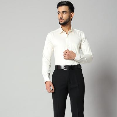 Camisa masculina de manga comprida em cetim formal de algodão branco-off - 90% algodão penteado e 10% cetim