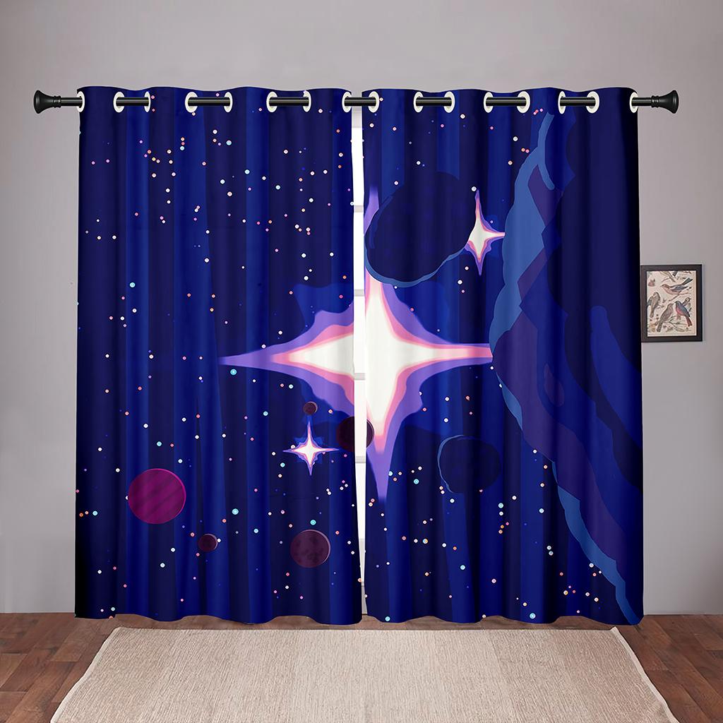 Thick 90% Shading 2PiecesCartoon Space Planet Universe Blackout Window Curtain For Bedroom Living Room Bathroom Kicthen DoorHall