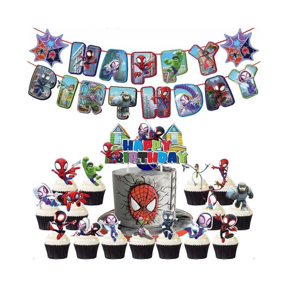 Festa di Spidey e i suoi Amici Decorazioni Articoli per Feste, Articoli per Festa di Buon Compleanno di Spidey Includono Stendardo, Palloncini, Topper per Torta e Cupcake