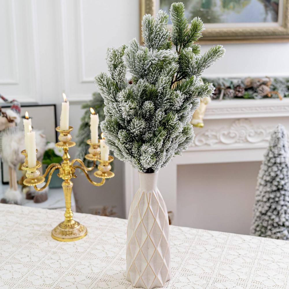1pcs Christmas Tree Pine Branches Artificial Fake Plants Snow Pines Garland For Christmas Wreath Party Decor Xmas Gifts Ornament