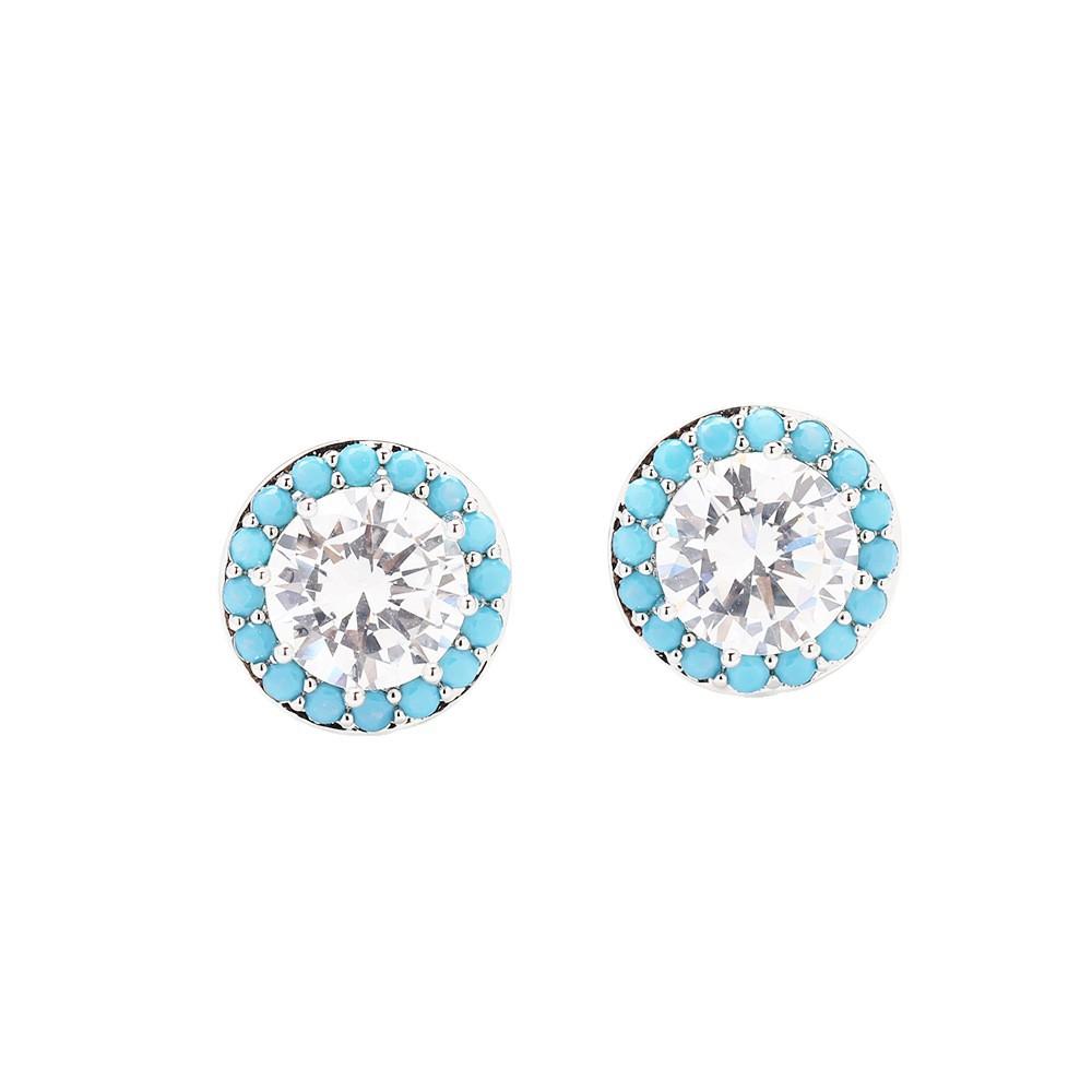 Premium Blue Diamond Stone Earrings Exquisite Small and Versatile Round Single Diamond Stud Earrings 925 Silver Needle Earrings Women's