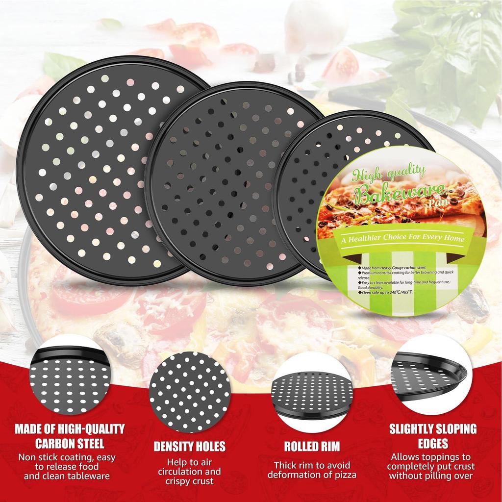 Pizza Tray For Oven 4-Pieces Non-Stick Carbon Steel Kitchen Bakeware Oven Pizza Tray For Home Dorm Hotel Bathroom Dormitory