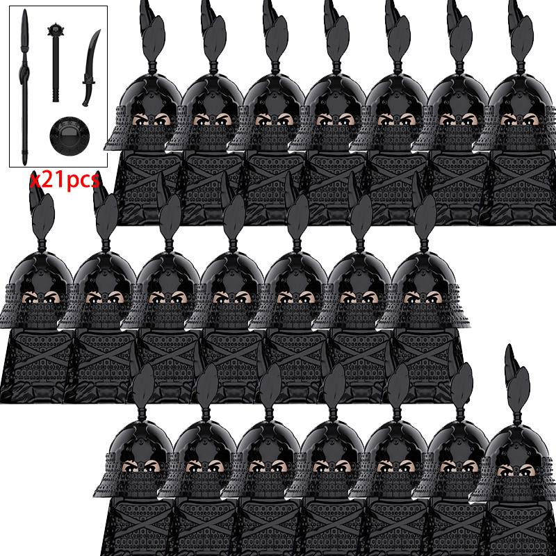 21PCS MOC Medieval Middle Ages Knights Heavy Cavalry Soldiers Warriors Action Figures Building Blocks Bricks Toys For Kids gifts
