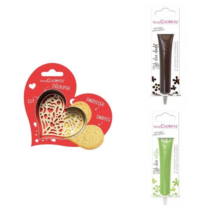 Heart Embossed Biscuit Kit + 2 Brown and Light Green Chocolate Pens