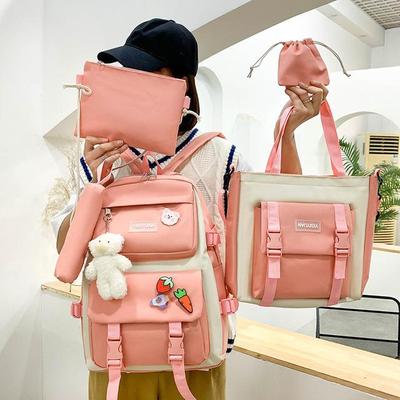 Fashion New Casual Canvas Backpacks Set For Girl With Large Capacity Five-piece Backpacks For Middle School Students College Student