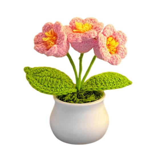 Håndheklet Blomster Håndlaget Liljekonvall Plante Ferdig Heklet Potte Solsikke Kunstig Forglemmegei Blomst for Hjem Skrivebordsdekorasjon