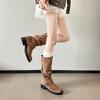 Korean thick heel pile medium boots women's boots 2025 spring and autumn new belt buckle but knee high pleated western boots