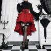 Damen Lolita-Stil Hohe Taille Geraffte Taille Schlepprock Jacquard Bandage Rock Rot Kurzrock