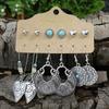 Vintage Fashion Earring Set Silver Plated Turquoise Inlaid Beaded Large Collar Snake Leaf Decoration Party Gifts