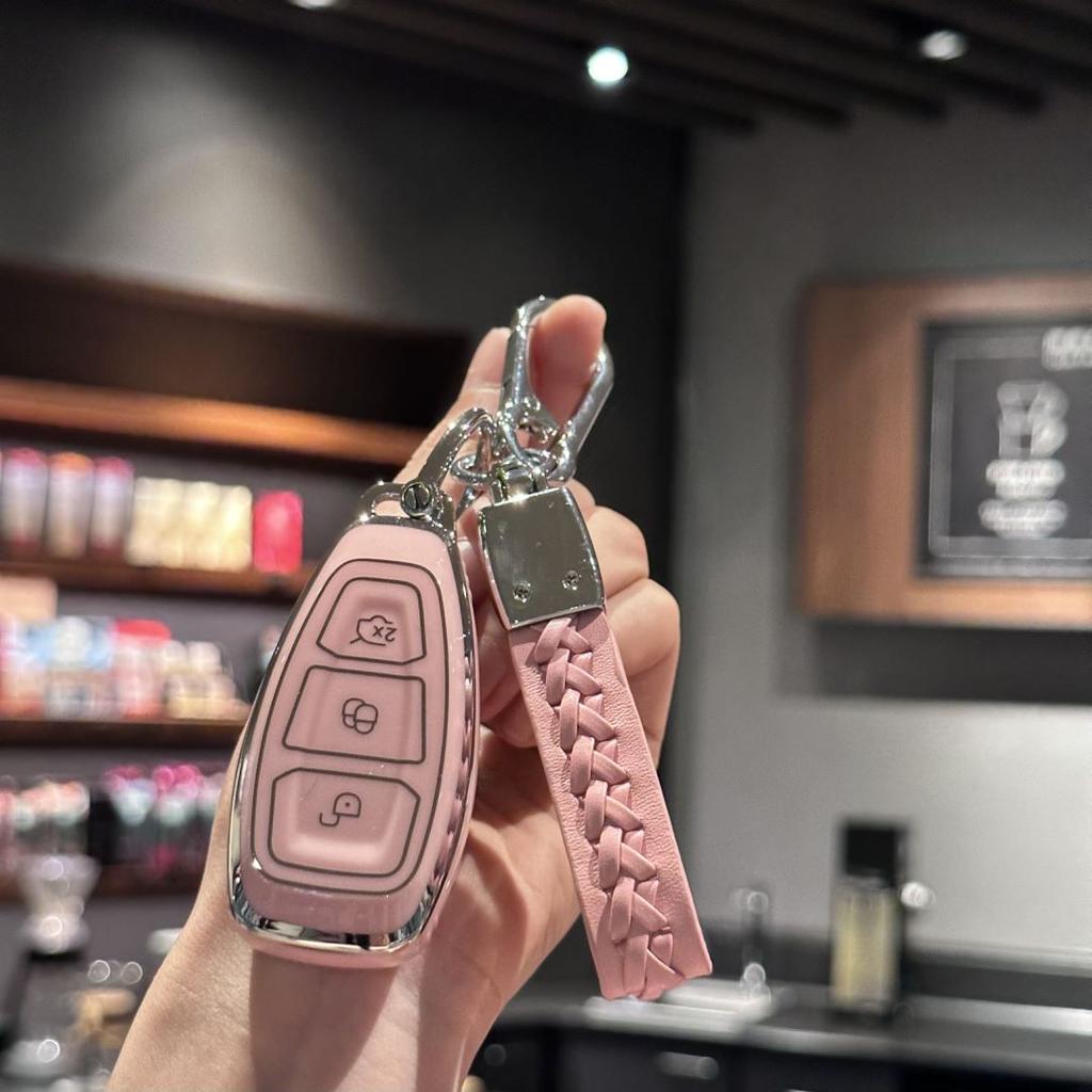 Girly Key Fob Cover With Keychain For Ford Focus 3 4 St Mondeo Mk3 Mk4 Fiesta Fusion Kuga 2013 2014 , Pink