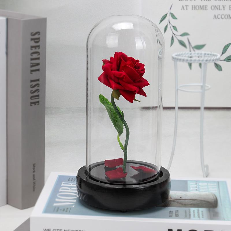 Eternal Flannel Rose Glass Cover Ornament Valentine's Day Gift Creative Ornament Simulation Flower Lampshade Ornament