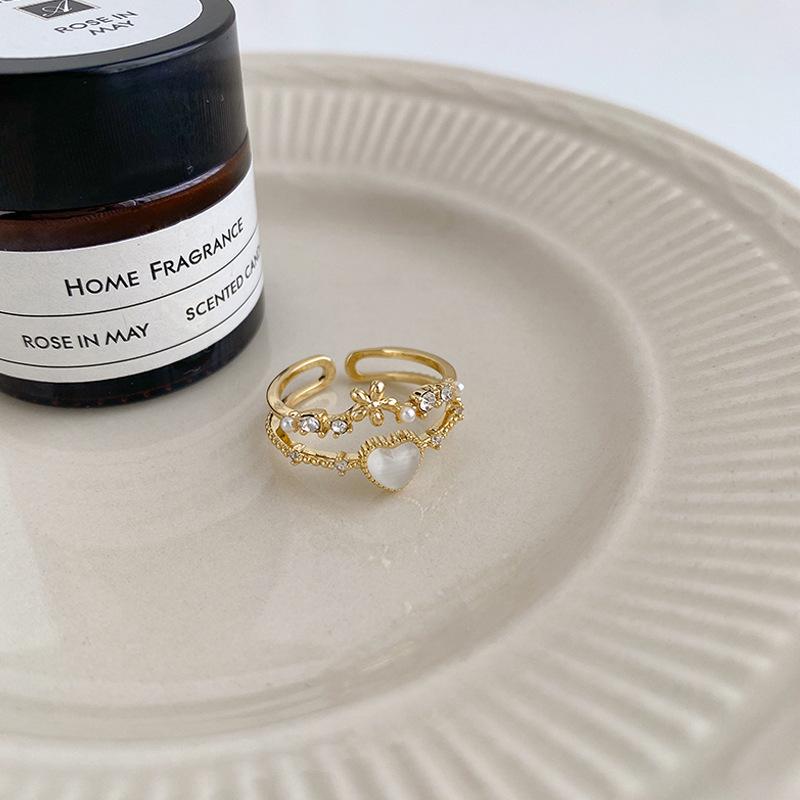 Opal Love Mori Ring Women'S Light Luxury Niche Exquisite High Sense Open Moonstone Pearl Ring