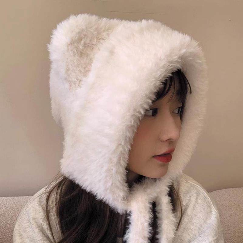 Autumn And Winter  Bear Ear Strap Lei Feng Hat Women'S Korean Cute Warm Ear Protection Knitted Wool Hat